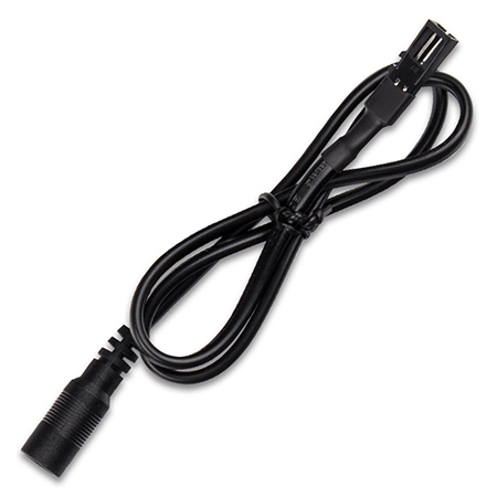 Anschlussstecker MP (Steckdose), max. 3 A, 0,5 m Kabel mit Power-Stecker (Steckdose) AWG 20/0,5 mm². Abmessungen øes MP-Steckers: 8,3×6×24,3 mm, Durchmesser des Power-Steckers: 10,5 mm. Schwarze Farbe.