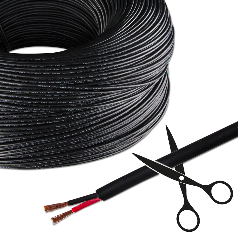 Zweiadriges Kabel 2×0,5 mm2, schwarzer PVC-Mantel
